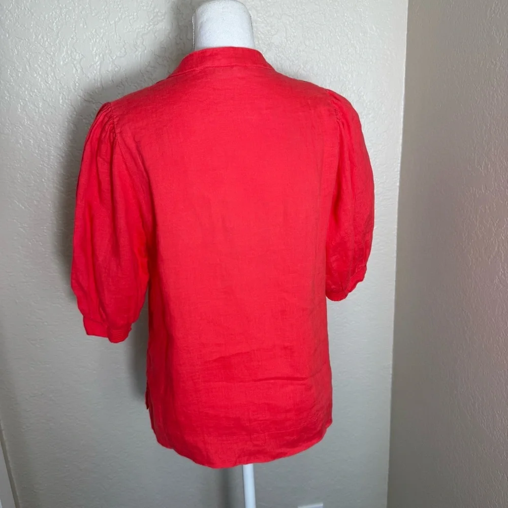 Lilly Pulitzer Womens Mialeigh Elbow Sleeve Top 100% Linen in Cane Corol Size 2